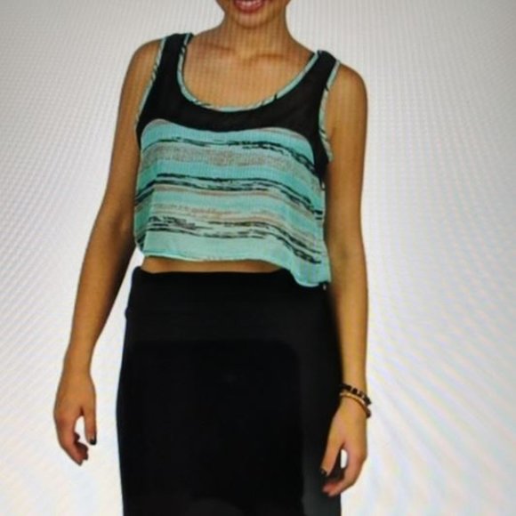 Sheer Sleeveless Mesh Striped Crop Top - Picture 1 of 5